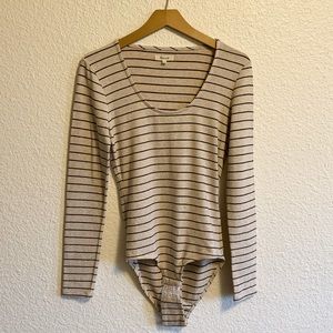 Madewell Cream and Navy Striped Long Sleeve Bodysuit